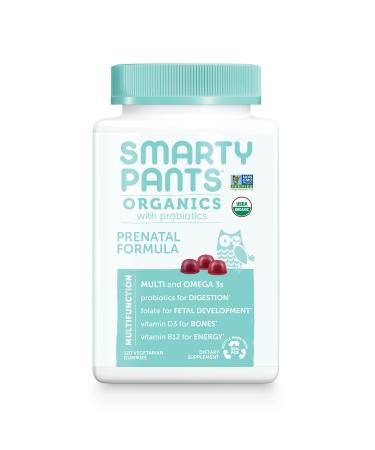 SmartyPants Organic Prenatal Vitamins, Daily Gummy Multivitamin: Folate, Probiotics, Vitamins C, D3, B12, K & Zinc for Immune Support, Digestive Health, & Fetal Development, 120 Gummies, 30 Day Supply Organic Prenatals
