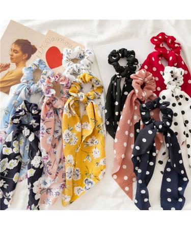 scicent Exercise Band 5 Pieces Bow Hair Band Dot Printed Hair Scrunchie Chiffon Ribbon Bow Ponytail Polka Dot Hair Scarves Fashion Sweet Hair Ties Use for Women Girls - 24006 - Buy Online on GoSupps.com