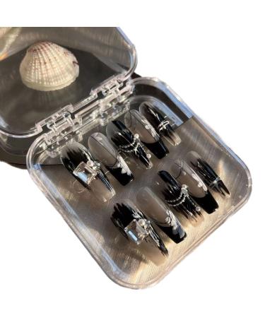 Temperament-enhancing manicure black original hand-painted hand-dressed French-style smudge dark night explosions black gold color matching.(S)