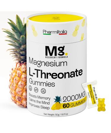 Magnesium L-Threonate Gummies for Adults & Kids 2000mg Brain Supplements for Memory and Focus - Calm Magnesium Gummies for Improved Sleep and Healthy Mind - 60 Count (Pack of 1)