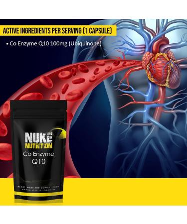 Nuke Nutrition 100mg COQ10 Supplement | 180 High Strength Co Enzyme Q10 Capsules | Heart Health Antioxidant | Vegetarian Friendly - Buy Online on GoSupps.com