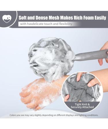 VANZAVANZU Loofah Sponge Set - Exfoliating Shower Puff with Long Handle, Anti-Slip Design - Gray/White - Buy Online on GoSupps.com