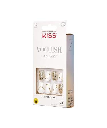 KISS Voguish Fantasy Press On Nails - Glam & Glow White Short Squoval | 28 Nails & Nail Glue Included - Buy Online on GoSupps.com