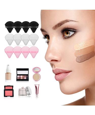 Sibba 12Pcs Triangle Shape Face Makeup Puff Set for Loose Powder - Soft Cosmetic Sponge for Wet and Dry Application - Large Body Cotton Cushion Puffs (Black/White/Pink) - Buy Online on GoSupps.com