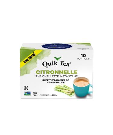 Quik Tea Unsweetened Lemongrass Chai Tea Latte - 10 Count Single Box - All Natural & Preservative Free Instant Chai