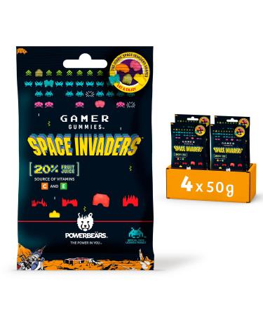 Powerbears Space Invaders gummy bears-20% fruit juice vitamins 6 fruity flavors (package with 4x50g) Space Invaders (6-fruit taste) 50 g (4-pack)