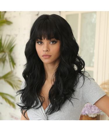 HAIRCUBE Long Black Synthetic Wavy Hair Wig with Neat Fringe for Women - Daily Black Hairstyle - Buy Online on GoSupps.com
