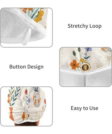 Super Absorbent Hair Towel 2 Pack | Quick Dry Hair Turbans with Button Twisty Wrap | Beautiful Bouquets Design for Women & Girls - Buy Online on GoSupps.com