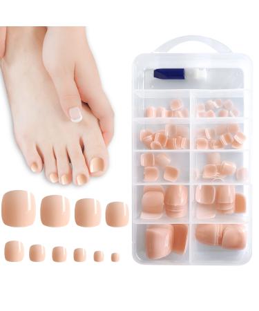 AddFavor False Toe Nails Glossy Solid Color Square Press on Toenails Short Full Cover Fake Toenails Acrylic Nail Tips for Women Girls 120pcs (Nude Pink)