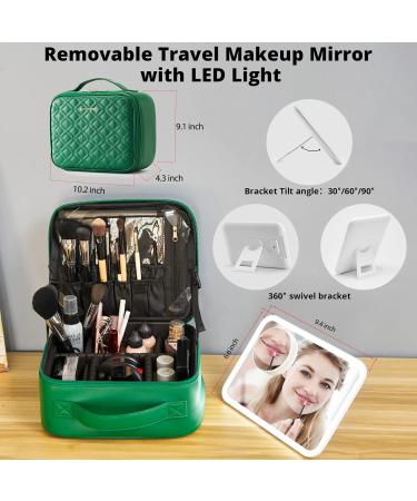 Omobolanle LED Light Makeup Bag with Mirror, Portable Travel Cosmetic Organizer Case - Green - Buy Online on GoSupps.com