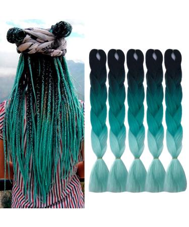 SF FINE 24 Inch Ombre Jumbo Braiding Hair Extensions Ombre Braiding Hair 5 Pack Ombre Kanekalon Braiding Hair Synthetic Fiber Hair For Braiding(Black to Green to Light Green)