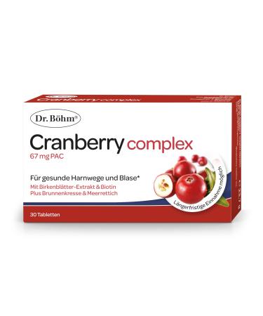 Dr.B hm Cranberry Complex 30 tablets: dietary supplement for healthy urinary tract and bladder with cranberry birch leaves fountain cress & horseradish