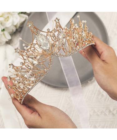 Unicra Gold Baroque Crown & Tiara - Rhinestone Wedding Queen Princess Bridal Hair Accessory for Women and Girls - Buy Online on GoSupps.com