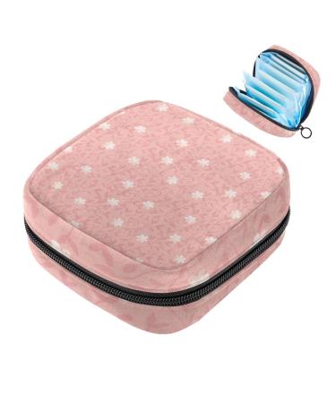 Menstruation pad bag with zipper women's napkin bag tampons collective bags for women and girls (small white floral willow pink)