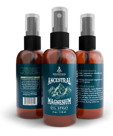 Ancestral Supplements Magnesium Spray Magnesium for Sleep + Muscle Support Made with Magnesium Chloride & Natural Minerals Fast Absorbing Topical Magnesium Oil Supplement for Body Application 4 oz - Buy Online on GoSupps.com