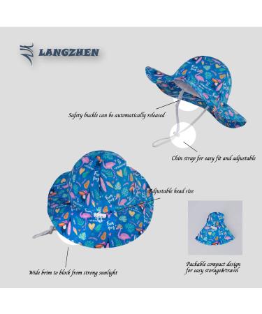LANGZHEN Beach Sun Protection Hat for Baby Girls | Adjustable Toddler Kids Hat with Chin Strap | Flamingos & Toucan-Blue | 2-4 Years - Buy Online on GoSupps.com