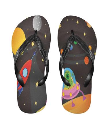 Mnsruu alien spaceship uneverse flip flops flip sandals home slippers hotel spa bedroom travel xs for men women x-mall multicolored