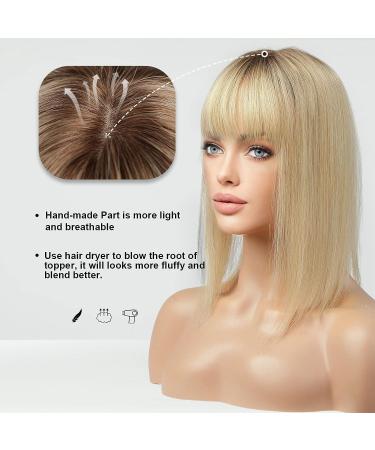 HAIRCUBE 100% Remy Human Hair Topper with Bangs | 14 Ombre Light Blonde | 150% Density Silk Base Clip-In | 40g - Buy Online on GoSupps.com