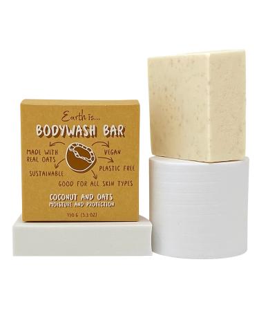 Earth is Body Wash Bar for All Skin Types Moisturizing Exfoliating Coconut Oil & Oats - Vegan Plastic Free Eco-Friendly Compostable Recyclable Coconut Scent 5oz