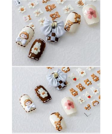 5D Cute Animal Bear Embossed Nail Stickers - Set of 3 Sheets | Self-Adhesive Nail Decals for Girls and Kids | Flower Cherry Rabbit Design | Manicure Supplies - Buy Online on GoSupps.com