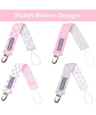 Pacifier Metal Clip (4 Pack) for Babies, Infants, Toddlers - Modern Unisex Pacifier Holder for Binky, Soothie, Toys - Lightweight Baby Accessory - Pink Girl Pack - Buy Online on GoSupps.com