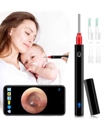 Ear Wax Removal Ear Cleaner with Camera 1080P HD Ear Wax Removal Tool with Light Waterproof Ear Camera Wireless Otoscope Earwax Removal Camera Kit 3.5mm Ear Endoscope for Smart Phone Tablets Black