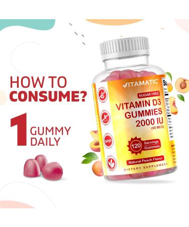 Vitamatic Sugar Free Vitamin D3 2000 IU Gummies - 120 Pectin Based - Healthy Bones & Immune Function - Non-GMO - Buy Online on GoSupps.com