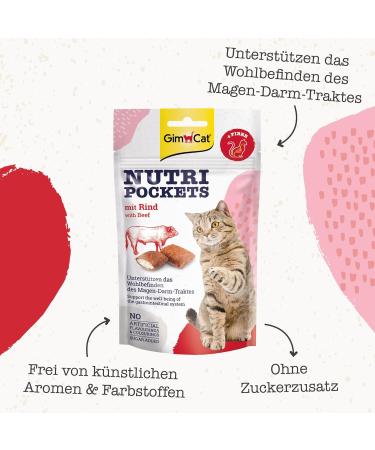 Gimcat Nutri Pockets Beef - Crispy Cat Snack with Creamy Filling & Functional Ingredients | 60g Pack - International Shipping Available - Buy Online on GoSupps.com