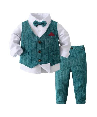 Volunboy Baby Boys Gentleman Suit Toddler Formal Waistcoat Outfit Wedding Shirts + Vest +Bow Tie 4 PCS Set 2-3 Years Green