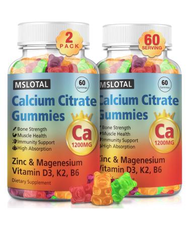 Calcium Citrate Gummies Calcium 1200mg with Vitamin D3 B6 B12 Magnesium Zinc Calcium Supplements for Women and Men Support Bone & Muscle Health 120 Chews Mixed Fruit