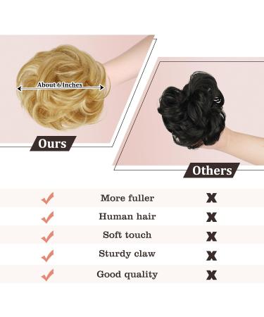 RUWISS Claw Clips in Messy Bun Hair Piece 100% Human Hair Buns Wavy Curly Chignon Hair Bun Extensions Tousled Updo Hair Scrunchie Clip for Women( Light Golden Blonde with Bleach Blonde Highlights) 1 Count (Pack of 1) Light Golden Blonde with Bleach Blonde - Buy Online on GoSupps.com