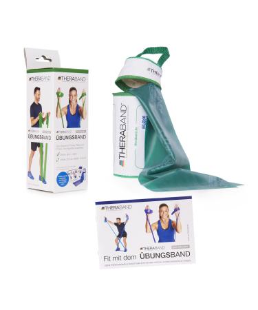 Theraband original exercise band |Fitness band 2.50 m in zip pocket |Resistance band for strength training and losing weight at home or in the Gym |1 volume including bag and instructions in the set green