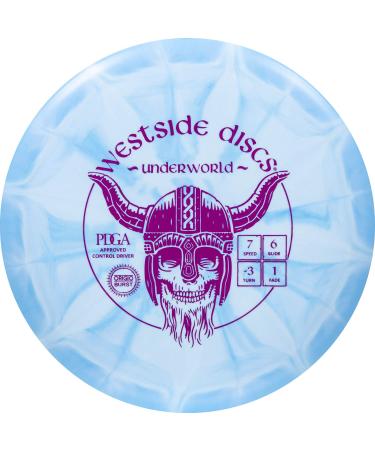 Westside Discs Origio Burst Underworld Fairway Disc Golf Driver | Straight Flying Frisbee Golf Driver | Beginner Friendly Disc Golf Disc | 170g Plus | Stamp Color and Burst Pattern Will Vary Blue