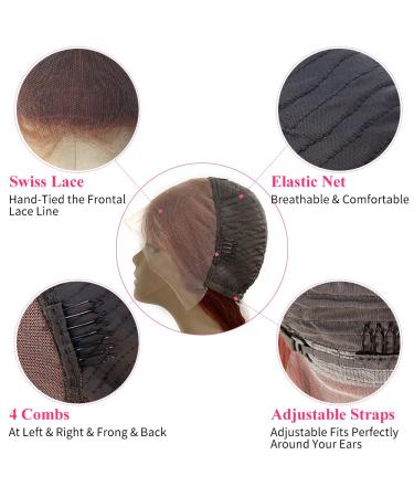 Reddish Brown Bob Wig Human Hair - 13x4 Frontal Lace, 180 Density, Colored 33B, Pre Plucked Auburn Straight Lace Front Wig with Baby Hair - Glueless Copper Red Brazilian Virgin Human Hair - Buy Online on GoSupps.com