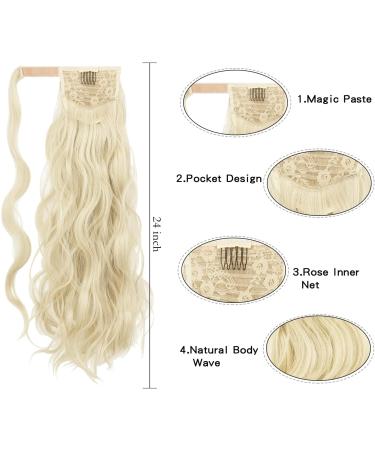 FESHFEN Long Wavy Ponytail Extension 60cm Bleach Blonde - Curly Clip-in Synthetic Hairpiece for Women - Buy Online on GoSupps.com