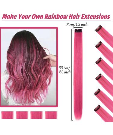 16Pcs 22 Inch Colored Clip in Hair Extensions - Heat-Resistant Synthetic Hairpieces for Women & Girls - Rose Red Highlights for Party Hair Decor - Buy Online on GoSupps.com