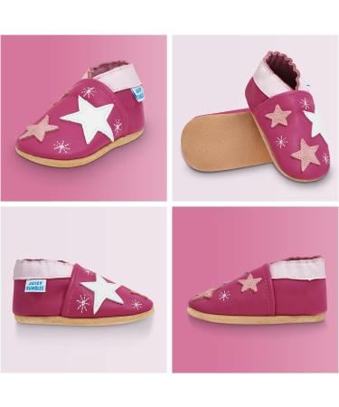 Soft Sole Leather Baby Shoes for 12-18 Months - Pink Stars - Unisex Toddler Walking Shoes - Buy Online on GoSupps.com