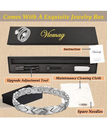 Vicmag Titanium Steel Magnetic Bracelet for Women - Crystal Design, Ultra Strength Brazaletes with Removal Tool - Platinum Gift Box Included - Buy Online on GoSupps.com