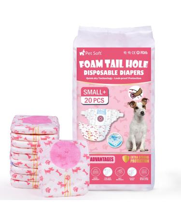 PET soft dog diapers for bitches 20 pieces of disposable diapers for dogs & cats high-suction cat diapers Fixed trousers for bitches with adjustable tail hole (S-M-20 pieces)
