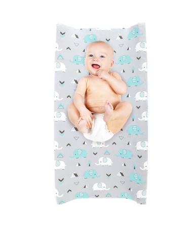 2 Pack Stretchy Jersey Knit Changing Pad Covers for Boys and Girls - Elephant & Whale Grey Teal Animal Prints - Buy Online on GoSupps.com