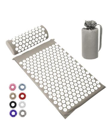 Acupress toweratte & pillow set/acupuncture turkey spike yoga mat for massage wellness relaxation and tension relaxation muscles relaxation after sport recovery - with a carrying bag gray