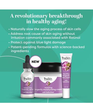 TruSkin Longevity Bakuchiol Serum | Rejuvenating Face Serum with Lingonberry Stem Cells & Snow Algae for Healthy Aging | 1 fl oz - Best Anti-Aging Skin Care - Buy Online on GoSupps.com