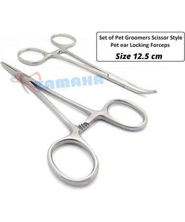 Zamaha UK Set of Pet Groomers Scissor Style Pet ear Locking Forceps Hemostatic Tweezers Good Strong Animal Care Dog/Cat groomers tool(Straight and Curved) - Buy Online on GoSupps.com