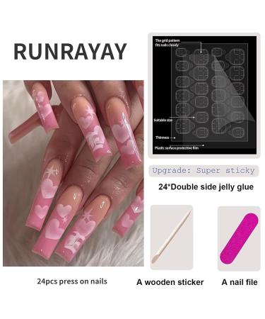 Runrayay Pink Love Press on Nails - 24-Piece Acrylic Coffin Nail Kit for Women | Complete Nail Tips for Easy Application - Buy Online on GoSupps.com
