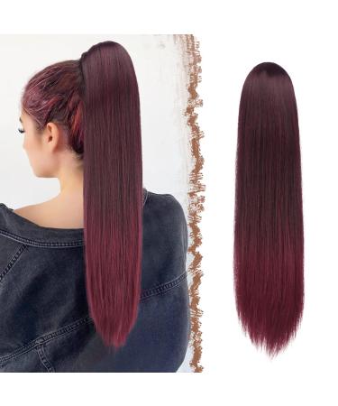 Fish horseplay extensions with cord strain long straight braid cord strip ponytail hair extensions synthetic drawstring ponytail extension for women 50 cm black ombre red black ombre red - cord strain -50 cm (1 Pack)