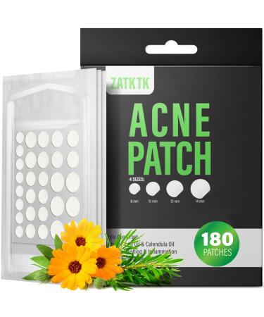 Acne Pimple Patch (180 Counts 4 Sizes), Invisible Hydrocolloid Acne Patch with Tea Tree Oil & Calendula Oil, Acne Spot Healing Patch Zit Patches for Face 180 Piece Assortment