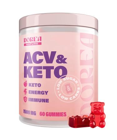 ACV Keto Gummies 1500 mg - Low Carbs Low Sugar Natural Apple Cider Vinegar Gummies for Energy Detox & Cleanse - Keto ACV Gummies for Women & Men - 60 psc Red