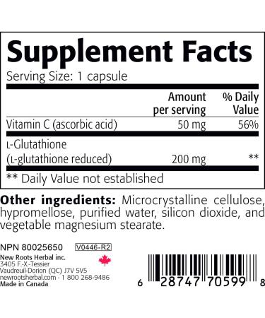 New Roots Herbal Glutathione 200mg Reduced + Vitamin C (60 Veg Caps) | Free-Radical Protection | Gluten Free Non-GMO - Buy Online on GoSupps.com