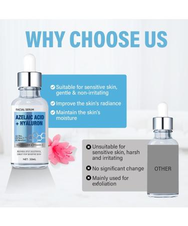 Azel ic Acid Serum Natural Azelaic Acid for Face Facial Redness Soothing Formula Helps Calm & Brighten Skin - Buy Online on GoSupps.com