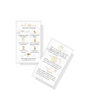 Lash Extension Aftercare Instructions Cards | 50 Pack | Double Sided Size 3.5 x 2 inches After Care (2-3 Week Fillers) | Marble Look with Gold Icons Design